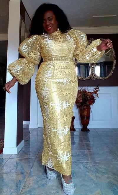 Vestido Elegante de Cuello Redondo, Cintura Alta y Mangas Abullonadas para Mujer - Image 2