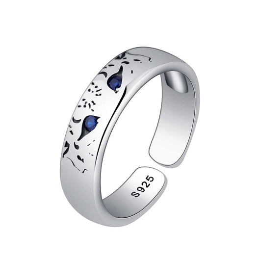 Anillo de Plata 925 Pareja de Leopardos de Nieve con Ojos Azules Vintage - Image 10