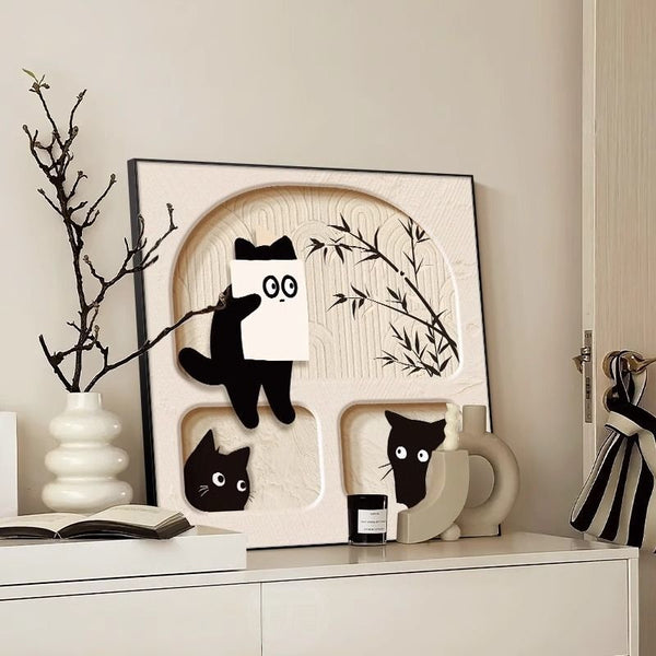 Cuadro Decorativo Gato Adorable Estilo Crema para Sala y Comedor