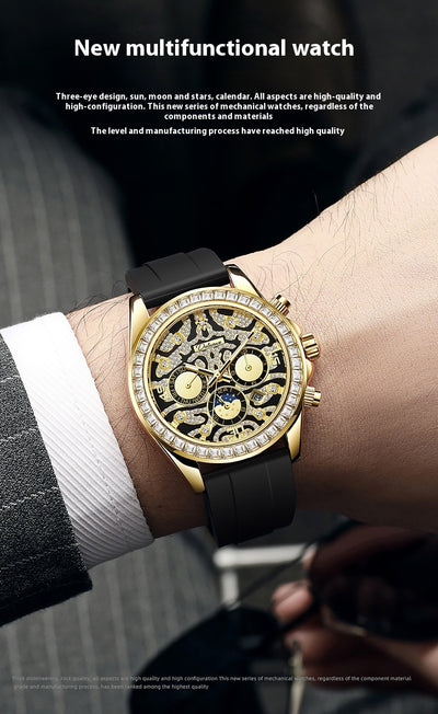 Reloj Mecánico Automático Hombre con Calendario Sol Luna Estrella Resistente al Agua - Image 22
