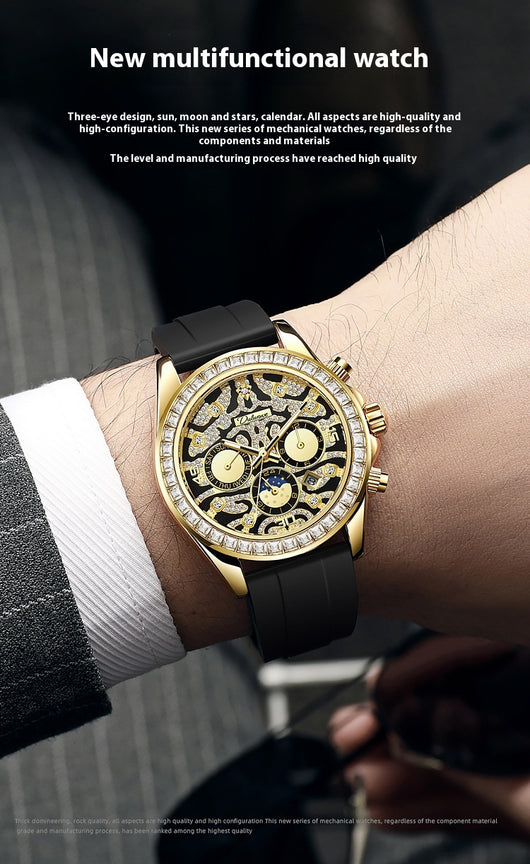 Reloj Mecánico Automático Hombre con Calendario Sol Luna Estrella Resistente al Agua - Image 22