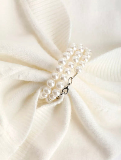 Blusa de Punto Blanco con Cadena de Perlas y Manga Corta - Image 2