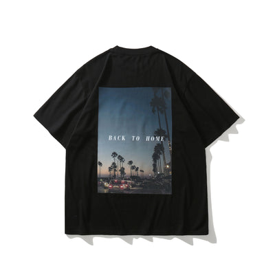 Playera Hip-Hop Estampado Palmeras Suelta Manga Corta - Image 5