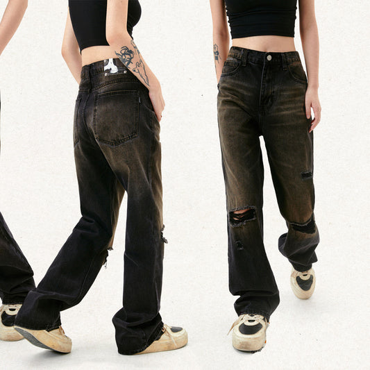 Pantalones Vaqueros Estilo Urbano con Desgaste Artesanal para Hombre