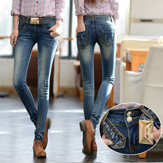 Pantalones Jeans Ajustados Cintura Baja Tono Claro para Mujer - Image 2