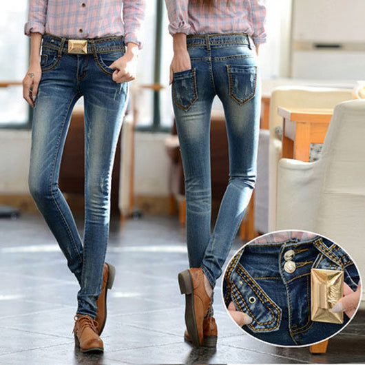Pantalones Jeans Ajustados Cintura Baja Tono Claro para Mujer - Image 2