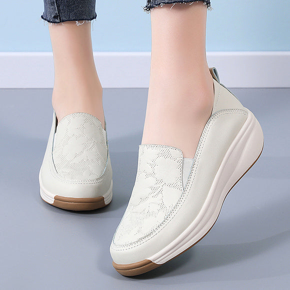 Tenis Blancos Mujer con Suela Gruesa y Cierre Slip-On