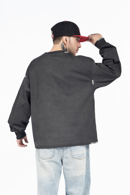 Camiseta Manga Larga Oversize Tejida a Mano para Hombre - Algodón Pesado - Image 4