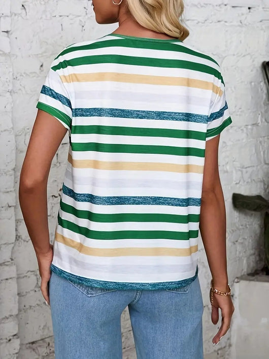 Playera Rayada de Cuello Redondo Manga Corta - Image 11