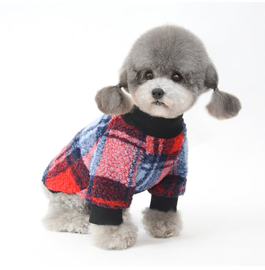 Camisa Cuadriculada Acolchada en Terciopelo para Mascotas