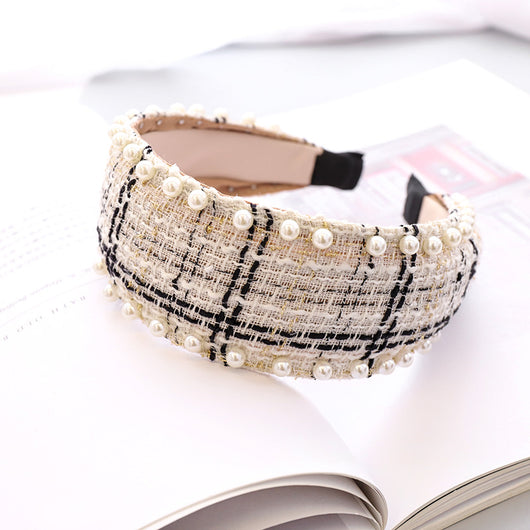 Diadema de Perlas Étnica con Tela Escocesa Clásica - Image 29