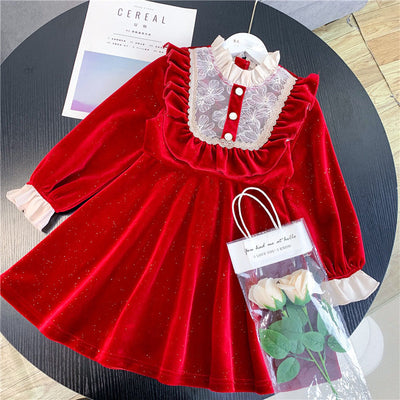 Vestido Navideño Rojo de Terciopelo para Niña - Image 11