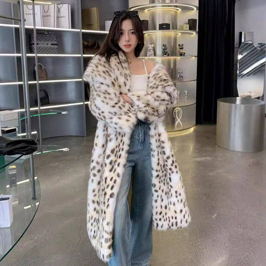 Abrigo Trench Tejido Coreano con Cuello Volante y Detalles de Piel