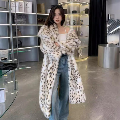 Abrigo Trench Tejido Coreano con Cuello Volante y Detalles de Piel