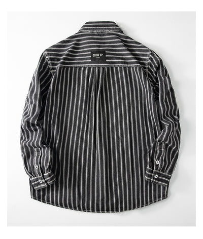 Camisa Denim a Rayas Efecto Vintage Manga Larga - Image 10