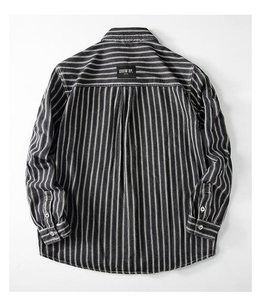 Camisa Denim a Rayas Efecto Vintage Manga Larga - Image 10