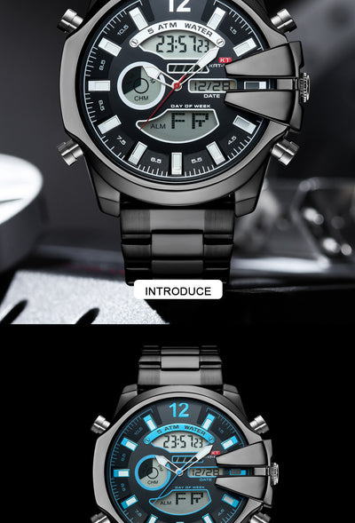 Reloj Deportivo de Acero Inoxidable Dual con Alarma LED Resistente al Agua - Image 19