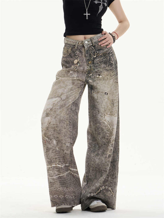 Pantalones Vaqueros Retro Desgastados Corte Recto Pierna Ancha - Image 3