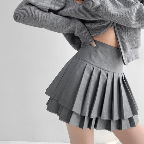 Falda Preppy de Talle Alto con Doble Pliegue para Mujer - Image 3