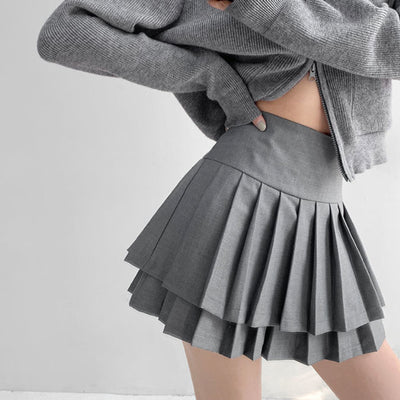 Falda Preppy de Talle Alto con Doble Pliegue para Mujer - Image 3