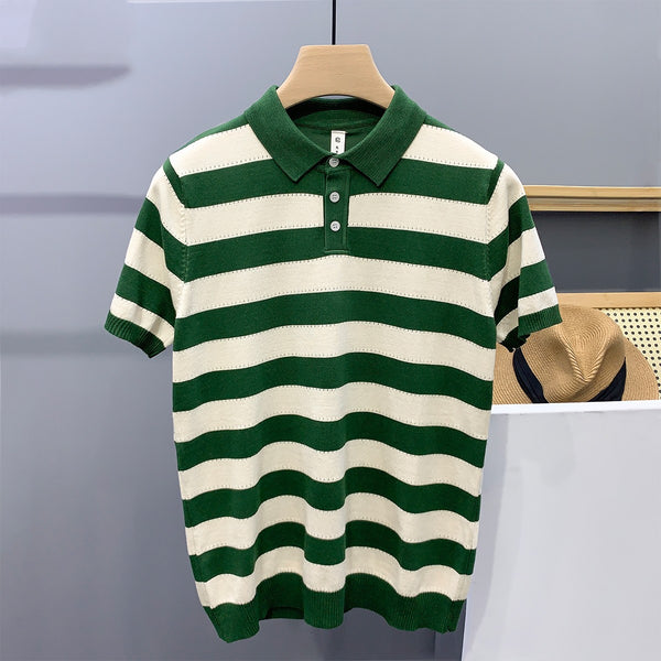 Polo Manga Corta Seda de Hielo Rayas Hombre - Ajuste Delgado y Fresco