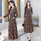 Vestido Elegante Estampado Cuello V Manga Larga Otoño Invierno
