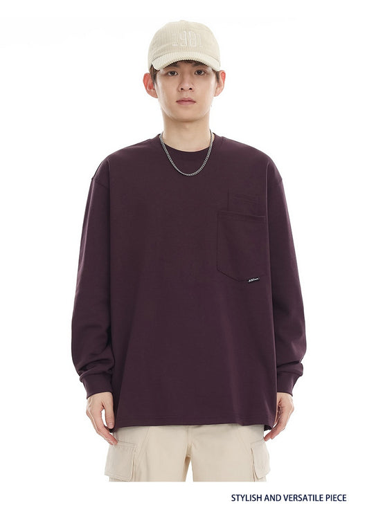 Camiseta Suelta de Cuello Redondo Manga Larga Básica para Hombre - Image 36