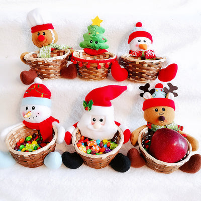 Canasta Decorativa Navideña Santa, Muñeco de Nieve y Reno