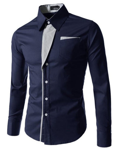 Camisa Slim Fit de Algodón para Hombre - Manga Larga Color Sólido - Image 31