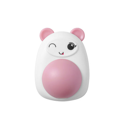 White and pink cartoon bear catnip toy with a winking face and a pink spinning ball on its belly. - Image 4