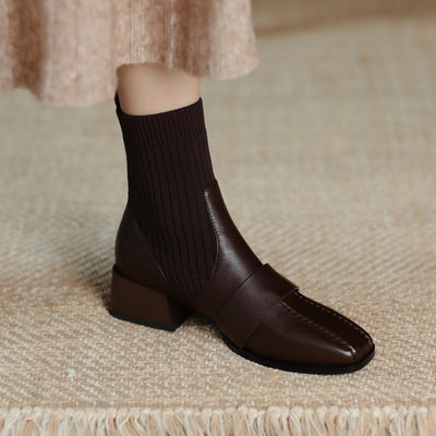 Botas Cortas Tejidas con Tacón Grueso para Mujer - Image 8