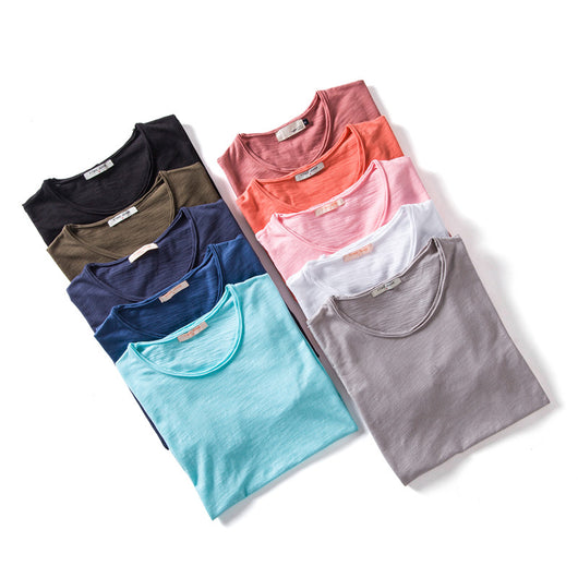 Camiseta Básica Slim Fit Cuello Redondo - Colores Lisos Primavera Verano - Image 25