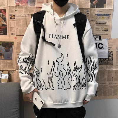 Sudadera Oversized Hip-Hop Retro con Estampado de Llamas y Forro Polar - Image 7