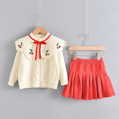 Conjunto de Dos Piezas Tejido Estilo Occidental para Niñas - Suéter y Falda Manga Larga - Image 7