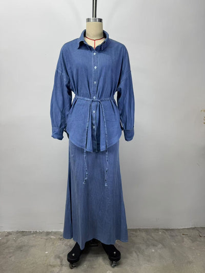 Chaqueta Denim Suelta con Cintura Anudada y Botones para Mujer - Image 15