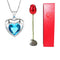 Valentines Day Gift Heart Shaped Azul Morado Crystal Diamond Pendant Rose Head Necklace G