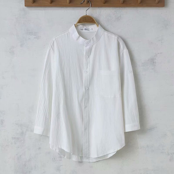 Camisa Casual Hombre Lino y Algodón Suelta para Verano