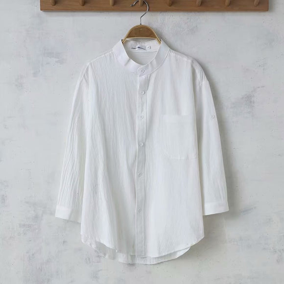Camisa Casual Hombre Lino y Algodón Suelta para Verano