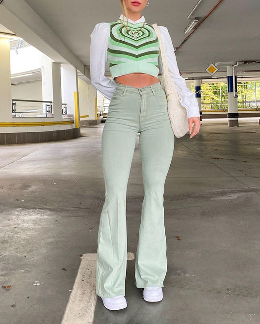 Pantalones Verdes Acampanados Slim para Mujer - Image 11