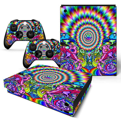 Psychedelic game console and controller stickers featuring a vibrant cannabis leaf and mushroom design. - Image 7