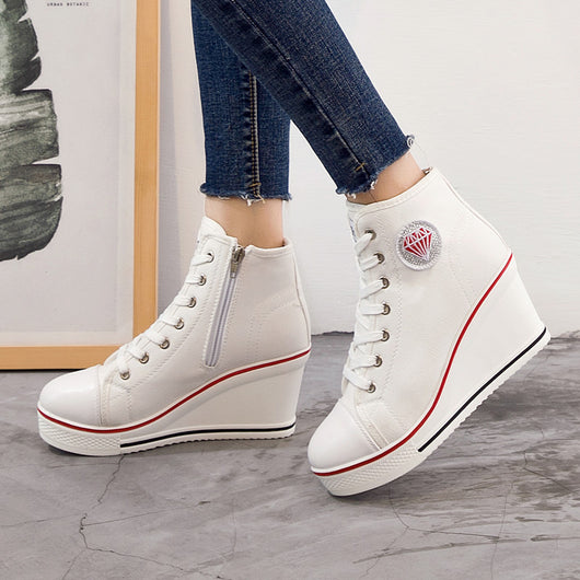 Zapatillas Casual con Cuña y Cierre Lateral - Lona con Cordones - Image 10