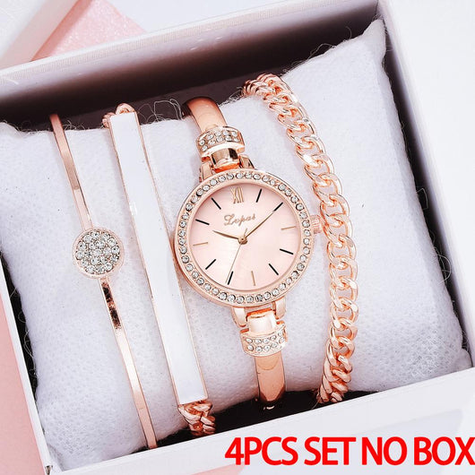 Reloj de Acero Inoxidable para Mujer - Juego de Cuatro Piezas de Tendencia Actual - Image 10
