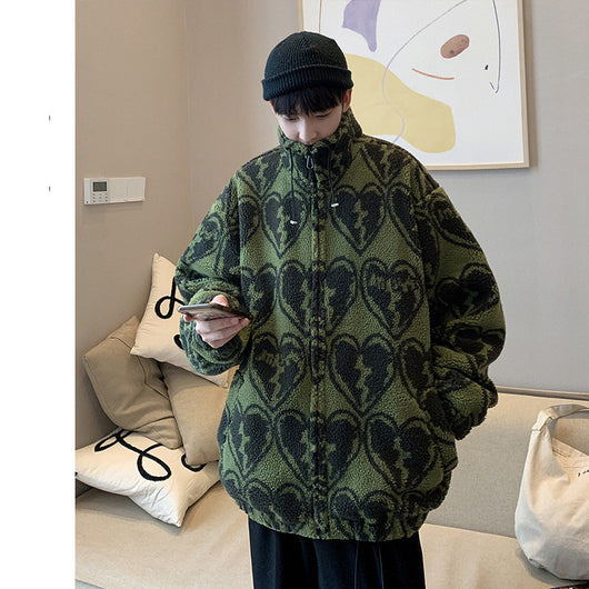 Chaqueta Sherpa Suelta Estilo Hong Kong con Cuello Parado y Estampado Heartbreak - Image 10