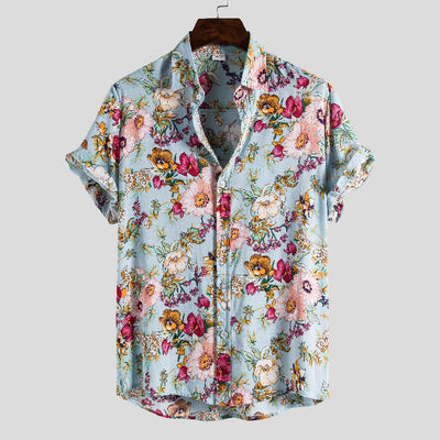 Camisa Floral Suelta de Algodón para Hombre con Solapa - Image 11