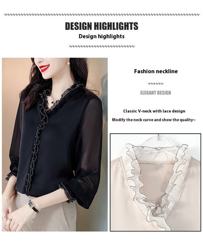 Blusa Elegante de Chifón Liso con Manga Larga para Mujer - Image 11
