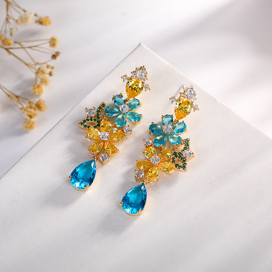 Aretes de Zircón Flor Gota de Agua Mariposa Multicolor - Image 2