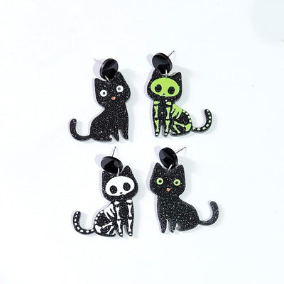 Aretes de Gato Negro con Huesos Halloween - Estilo Gótico Infantil y Adulto