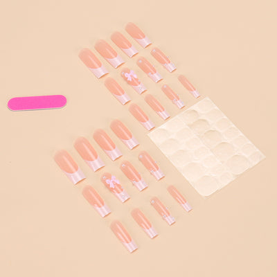 Stickers de Uñas Rectangular con Moño Perlado - Diseño Acabado - Image 2