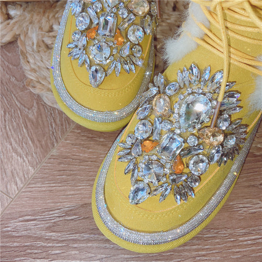 Botas Cortas de Lana Acolchada con Tachuelas de Diamante - Image 3