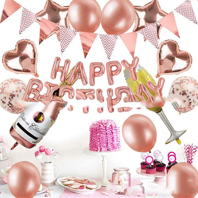 Juego de Globos Oro Rosa con Banderín de Cumpleaños Efecto Bronce - Image 4